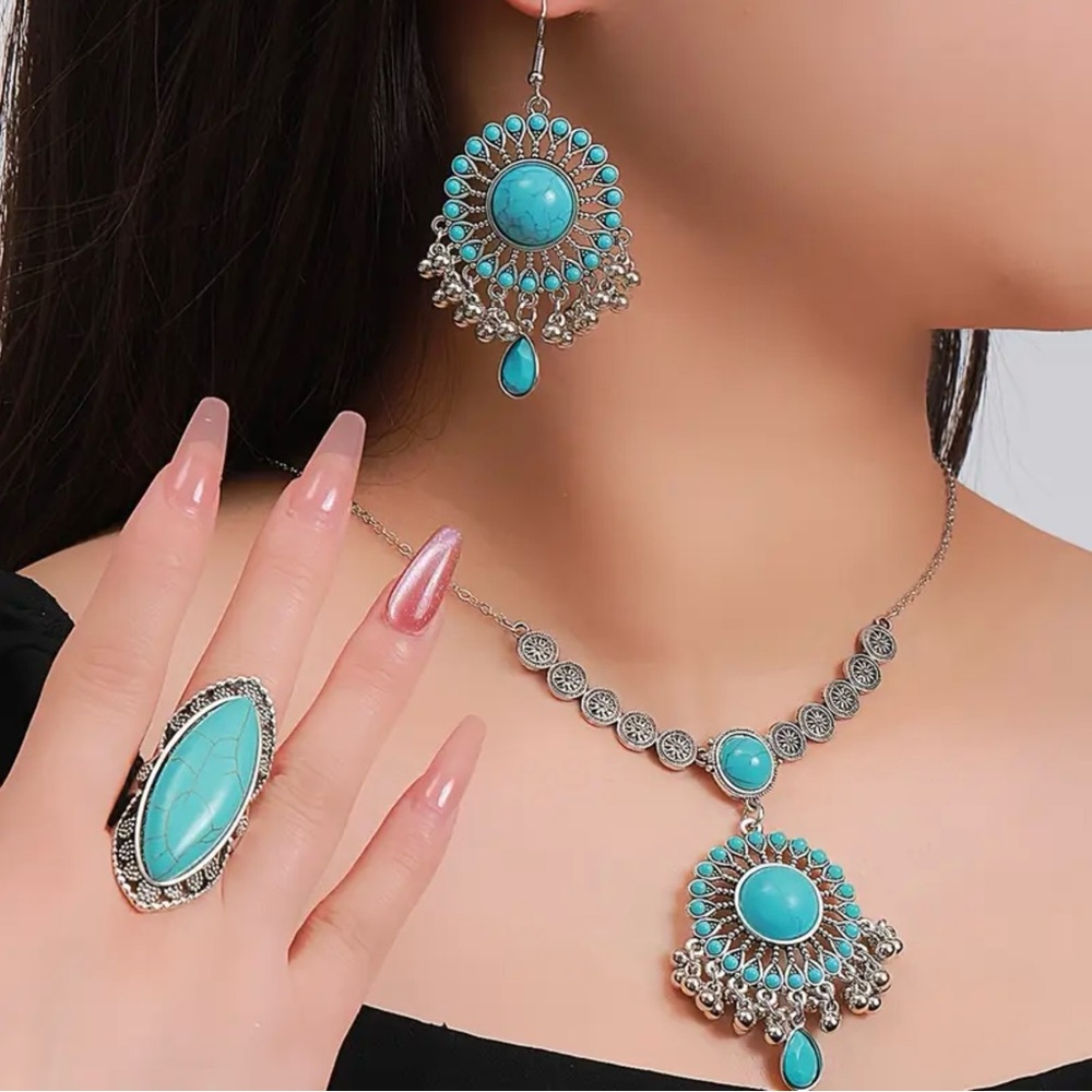 Source Unknown Turquoise and Silver Filigree Drop Earrings